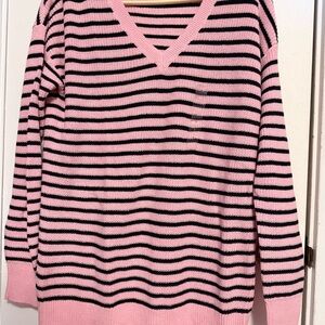 NWT GAP Pink and Blue Striped V-Neck Sweater